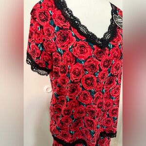 Rene Rofe Red Floral Pajama Set